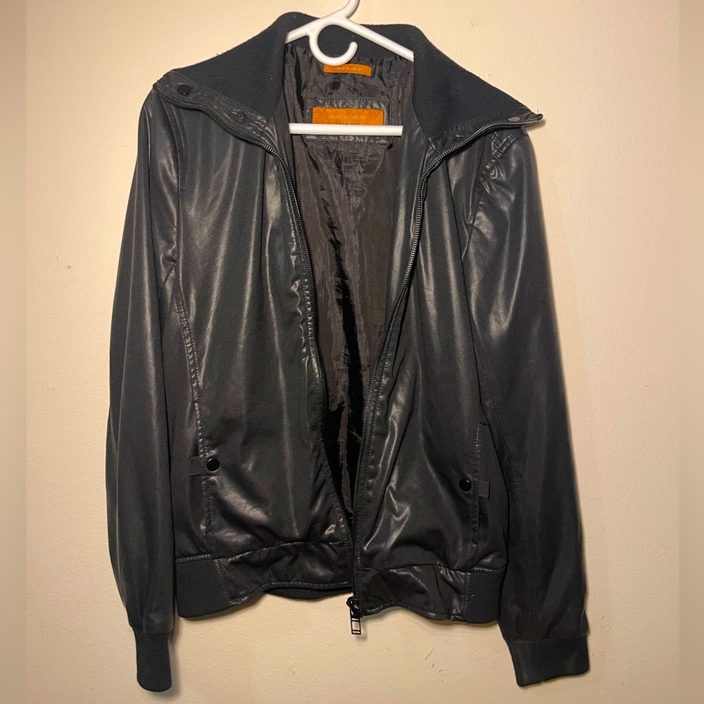 ZARA MEN Wear To Wear Black Faux Leather Bomber Jacket Size XL.